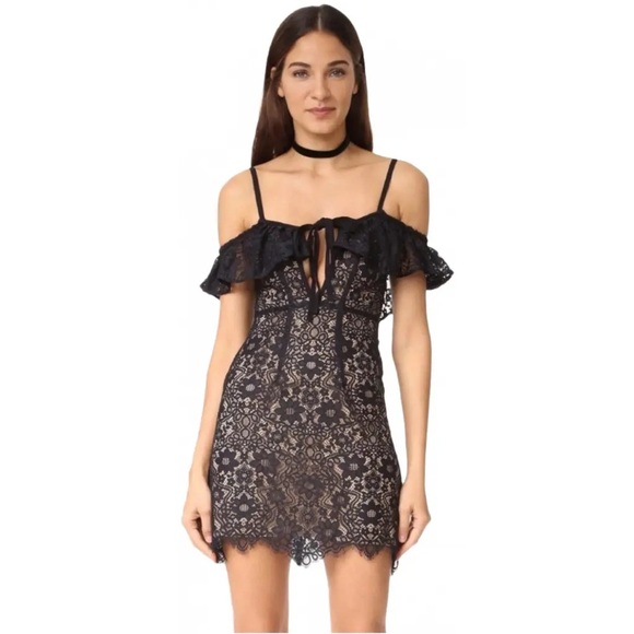 For Love & Lemons Black Lace Dress with Nude Underlining. Cotton-Nylon Size XS/P - Picture 2 of 8